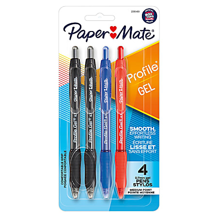 Paper Mate Gel Pen, Profile Retractable Pen, 0.7mm, Assorted, 4 Count