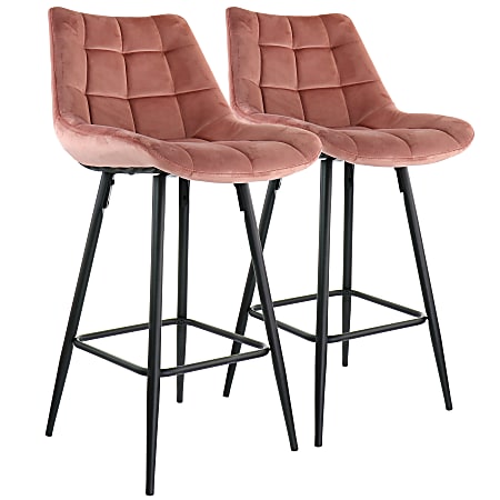 Elama Velvet Tufted Bar Chairs, Pink/Silver, Set Of 2 Chairs