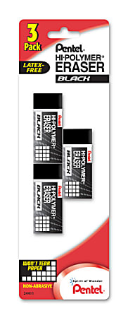 Pentel® Hi-Polymer® Block Erasers, Black, Pack Of 3