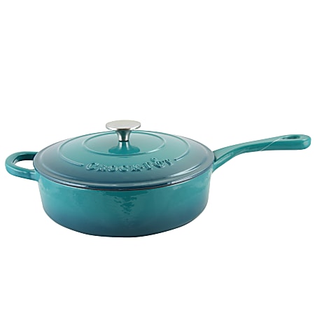 Crock-Pot Artisan 3.5-Quart Enameled Cast Iron Sauté Pan, Teal Ombre