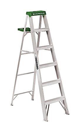 Louisville 428 Aluminum 5-Step Ladder, 225 Lb, 72" x 20 1/2" x 39 3/8", Green