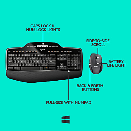 Black Keyboard Full Size Mouse Logitech Wireless MK710 Optical - Depot Office Straight Right Handed