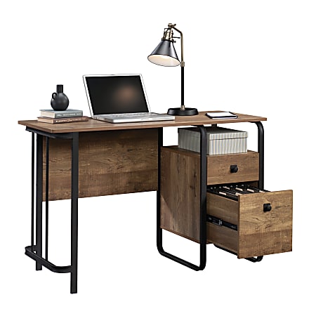 Single pedestal desk store with filing drawer