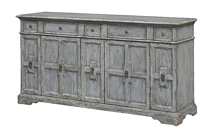 Coast to Coast Rae 5-Door Storage Credenza, 37”H x 73"W x 20"D, Paulette Blue Gray