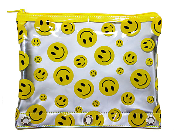 Inkology Smiley Face Pencil Pouches, 7-1/2" x 9-1/2", Assorted Colors, Pack Of 12 Pouches