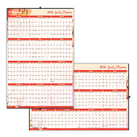 Blueline® Laminated Yearly Wall Calendar, 24" x 36", Watercolor Design, January to December 2018 (C171920-18)