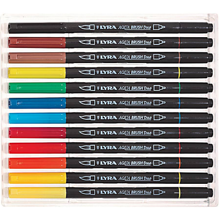 Dixon LYRA Aquabrush Duo Markers BroadFine Point Assorted Colors Pack Of 12  - Office Depot