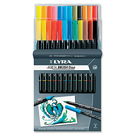 LYRA Aqua Brush Duo Set Fine Broad Point Type Brush Point Style Assorted  Water Based Ink 24 Set - Office Depot