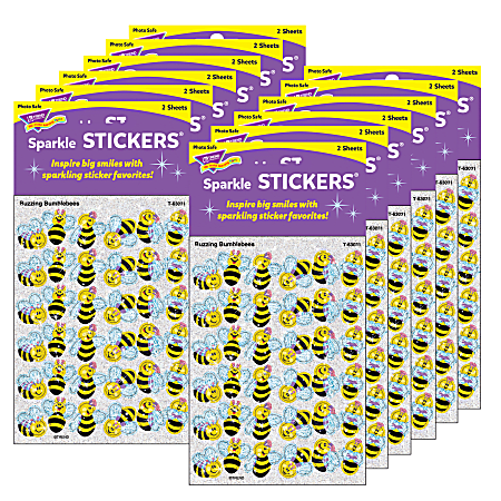 Trend Sparkle Stickers, Buzzing Bumblebees, 72 Stickers Per Pack, Set Of 12 Packs