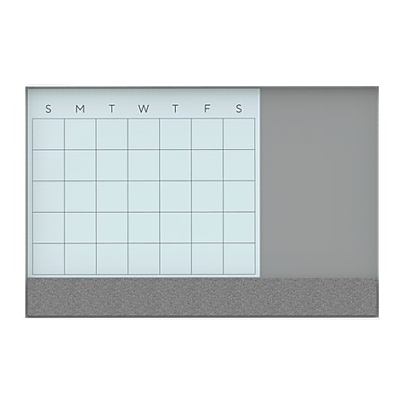 U Brands 3N1 Framed Monthly Calendar White Magnetic Glass Calendar Board with Splits Gray Glass Board and Felt Strip, 23" X 17", White/Gray Board, White Aluminum Frame