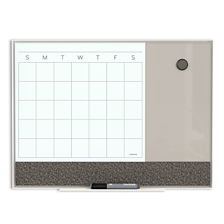 U Brands 3N1 Framed Monthly Calendar White Magnetic Glass Calendar