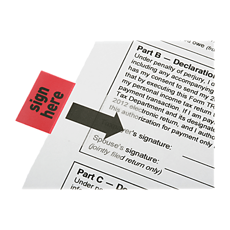 SKILCRAFT® Self-Stick Flags, Rectangular, "Sign Here", 1" x 1 3/4", Red, Pack Of 100 (AbilityOne 7510-01-389-2262)