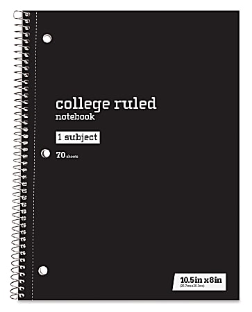Just Basics&reg; Spiral Notebook, 8" x 10-1/2", College Ruled, 70 Sheets, Black