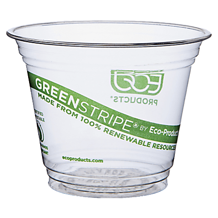 Eco-Products® GreenStripe® Plastic Cold Cups, Clear, 9 Oz, Pack Of 50