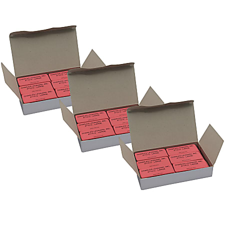 Charles Leonard Natural Rubber Wedge Erasers, Pink, 2-1/2”H x 1”W, 12 Erasers Per Box, Pack Of 3 Boxes