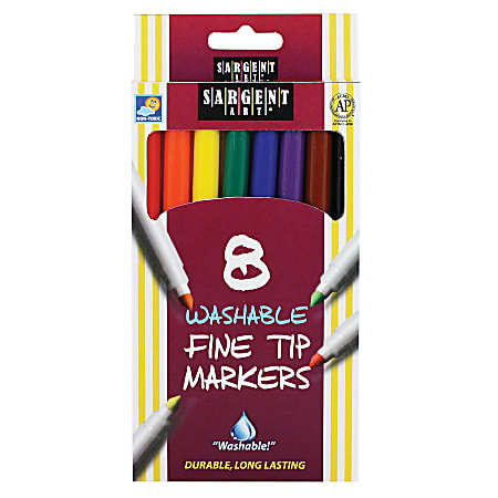 Sargent Art Washable Markers, Fine Tip, Assorted Colors, Box Of 8