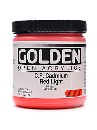 Golden OPEN Acrylic Paint, 8 Oz Jar, Cadmium Red Light (CP)