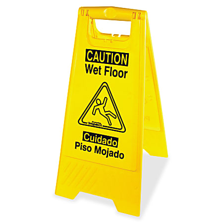 Impact English/Spanish Wet Floor Sign - 1 Each - English, Spanish - Caution Wet Floor Print/Message - 1" Width x 24.6" Height - Rectangular Shape - Impact Resistant, Foldable - Vinyl - Black, Yellow
