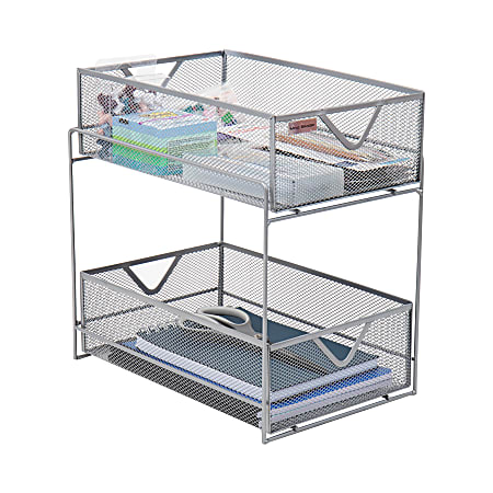 Mind Reader 2 Tier Metal Mesh Storage Baskets Organizer, Silver