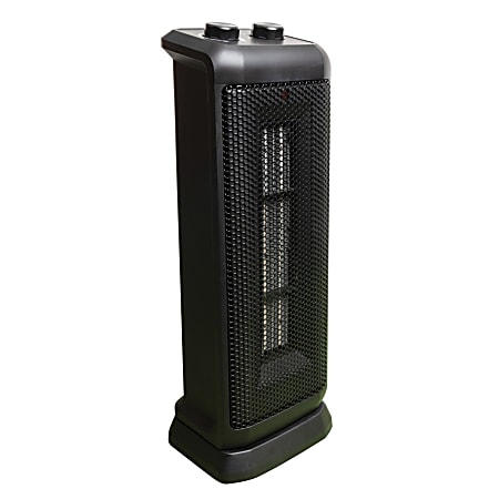 Comfort Glow 1500W Oscillating Ceramic Fan Tower Heater With Thermostat, 5-9/16" x 17-3/4", Black