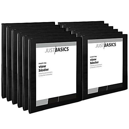 Just Basics® View 3-Ring Binder, 1/2" Round Rings, Black, Pack Of 12