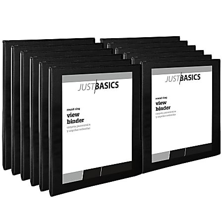 Just Basics® View 3-Ring Binder, 1/2" Round Rings, 41% Recycled, Black, Pack Of 12