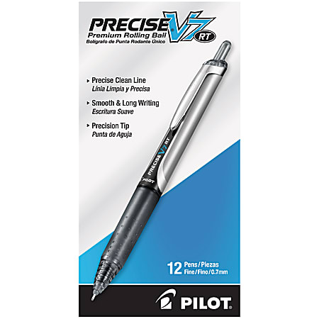 Pilot® Precise™ V7 Liquid Ink Retractable Rollerball Pens, Fine Point, 0.7 mm, Black Barrels, Black Ink, Pack Of 12 Pens