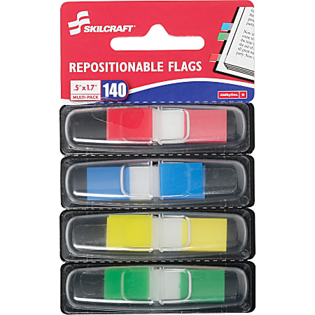 SKILCRAFT® Self-Adhesive Repositionable Color Flags, 1/2" x 1 3/4", Assorted Colors (AbilityOne 7510-01-620-0283)