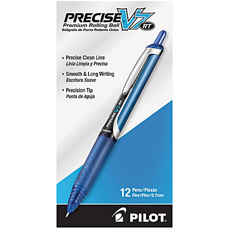 Pilot® Precise™ V7 Liquid Ink Retractable Rollerball Pens, Fine Point, 0.7 mm, Assorted Barrels, Blue Ink, Pack Of 12 Pens