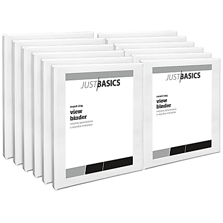 Just Basics View 3 Ring Binder 12 Round Rings White Pack Of 12