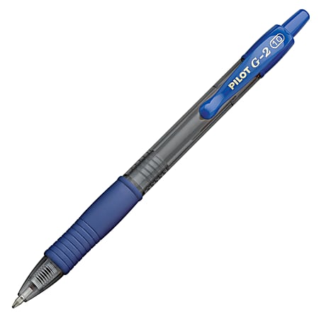 Pilot G2 Retractable Gel Pens, Bold Point, 1.0 mm, Clear Barrels, Blue Ink, Pack Of 12 Pens