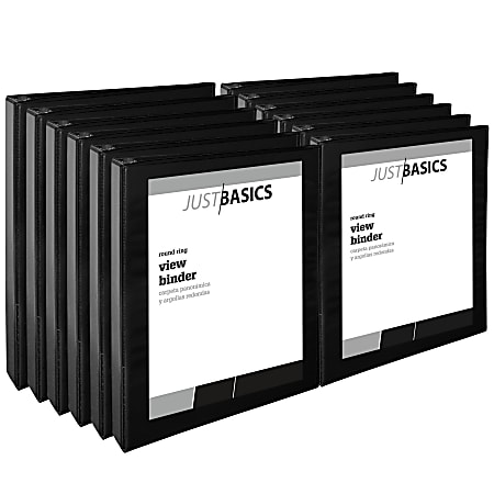 Just Basics® View 3-Ring Binder, 1" Round Rings, Black, Pack Of 12
