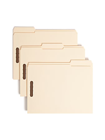 Smead® Manila Reinforced Tab Fastener Folders With Two Fasteners, 1/3 Cut, Letter Size, Pack Of 50