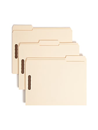 Smead® Reinforced Tab Fastener Folders With Two Fasteners, 1/3 Cut, Letter Size, Manila, Pack Of 50 (14537)