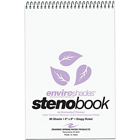 Roaring Spring Enviroshades Steno Books, 6" x 9", Gregg Ruled, 80 Sheets Per Pad, 30% Recycled, Orchid Lavender, Pack Of 4