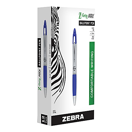 New 1.2mm Blue Ink Bold Point Zebra Pen Z-Grip Flight Retractable Ballpoint Pen 12-Count 