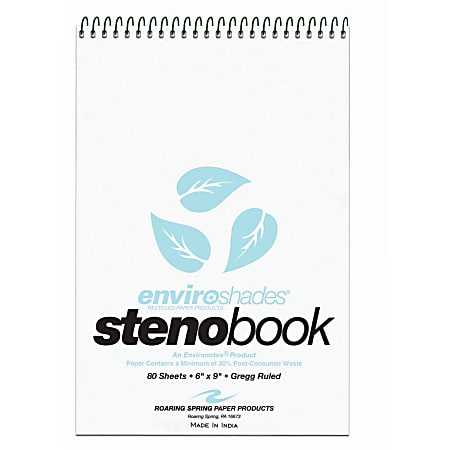 Roaring Spring Enviroshades Steno Books, 6" x 9", Gregg Ruled, 80 Sheets Per Pad, 30% Recycled, Blue, Pack Of 4