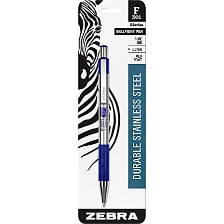 Zebra Pen F-301 Stainless Steel Pens - Medium Pen Point - 1 mm Pen Point Size - Refillable - Retractable - Blue - Steel Barrel - 1 Each