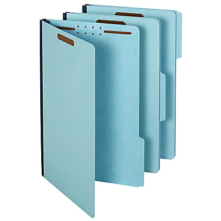 Globe Weis Pendaflex Pressboard Folders With Fasteners, 1/3 Cut, Legal Size, 30% Recycled, Blue, Pack Of 25