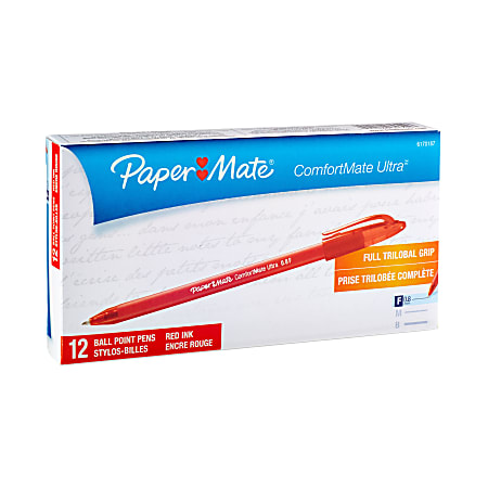 Paper Mate® Comfortmate™ Ultra Ballpoint Stick Pens, 0.8 mm, Fine Point, Red Barrel, Red Ink, Pack Of 12