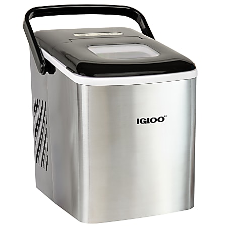 Igloo 26-Lb Automatic Self-Cleaning Portable Countertop Ice Maker Machine With Handle, 12-13/16"H x 9-1/16"W x 12-1/4"D, Stainless Steel