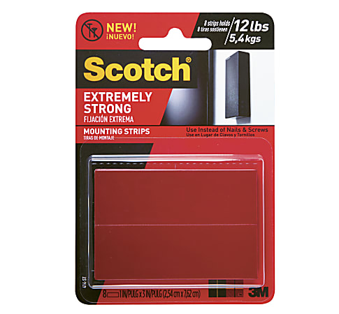 Scotch® Permanent Heavy-Duty Extremely Strong Mounting Strips, 1" x 3", Pack of 8