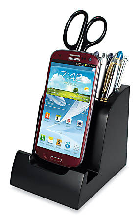 Victor® Smart Charge Micro USB Dock With Pencil Cup, 4 7/8"H x 4 3/8"W x 3 7/8"D, Black