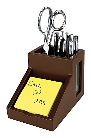 Victor® Mocha Brown Collection™ Pencil Cup With Note Holder, 4"H x 4 1/2"W x 6 3/10"D, Brown