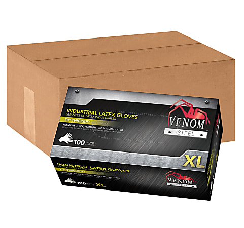Medline Venom Steel Latex Industrial Gloves, X-Large, Black, 100 Gloves Per Pack, Box Of 10 Packs