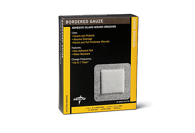 Medline Sterile Border Gauze Pads, 4" x 14", White, Box Of 15 Pads