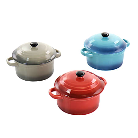 Crock-Pot Pembury 3-Piece Stoneware Casserole Dish Set, 9.6 Oz, Assorted Colors