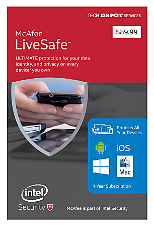 McAfee® LiveSafe™ 2016, 1-Year Subscription, For PC/Mac® And Mobile Devices, Product Key