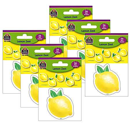 Teacher Created Resources Mini Accents, Lemon Zest, 36 Pieces Per Pack, Set Of 6 Packs