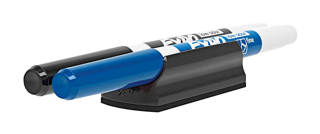 EXPO Dry-Erase Markers With Magnetic Clip Eraser, Fine Tip, Assorted Colors